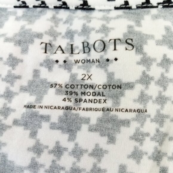 Talbots Geometric Stretch Top Black & White Size 2X Long Sleeve Mock Wrap - Picture 6 of 6